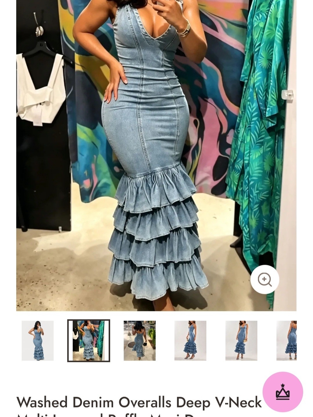 Washed Denim Mermaid Skirt Dress - Light Blue